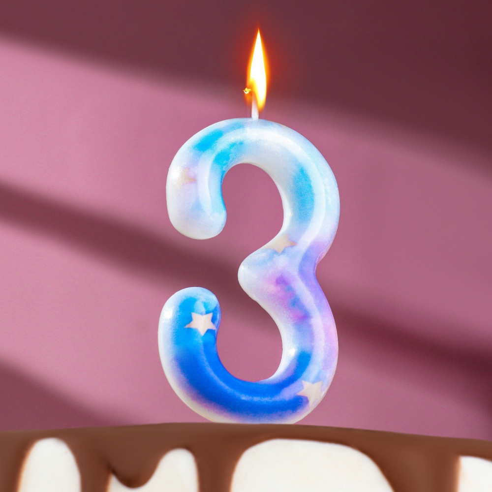 Свеча цифра переливы  "3", 9 см