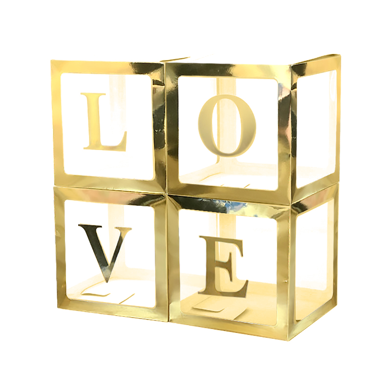 Набор коробок для воздушных шаров Love, Золотые грани, 30*30*30 см, в упаковке 4 шт.