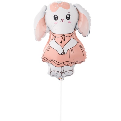 Шар с клапаном (15''/38 см) Мини-фигура, Зайка в платье розовом.