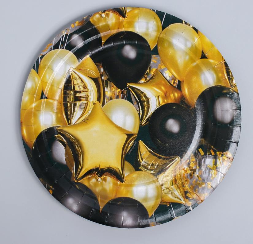 Тарелка бумажная «Чёрное золото», шары, 18 см., 10 шт.