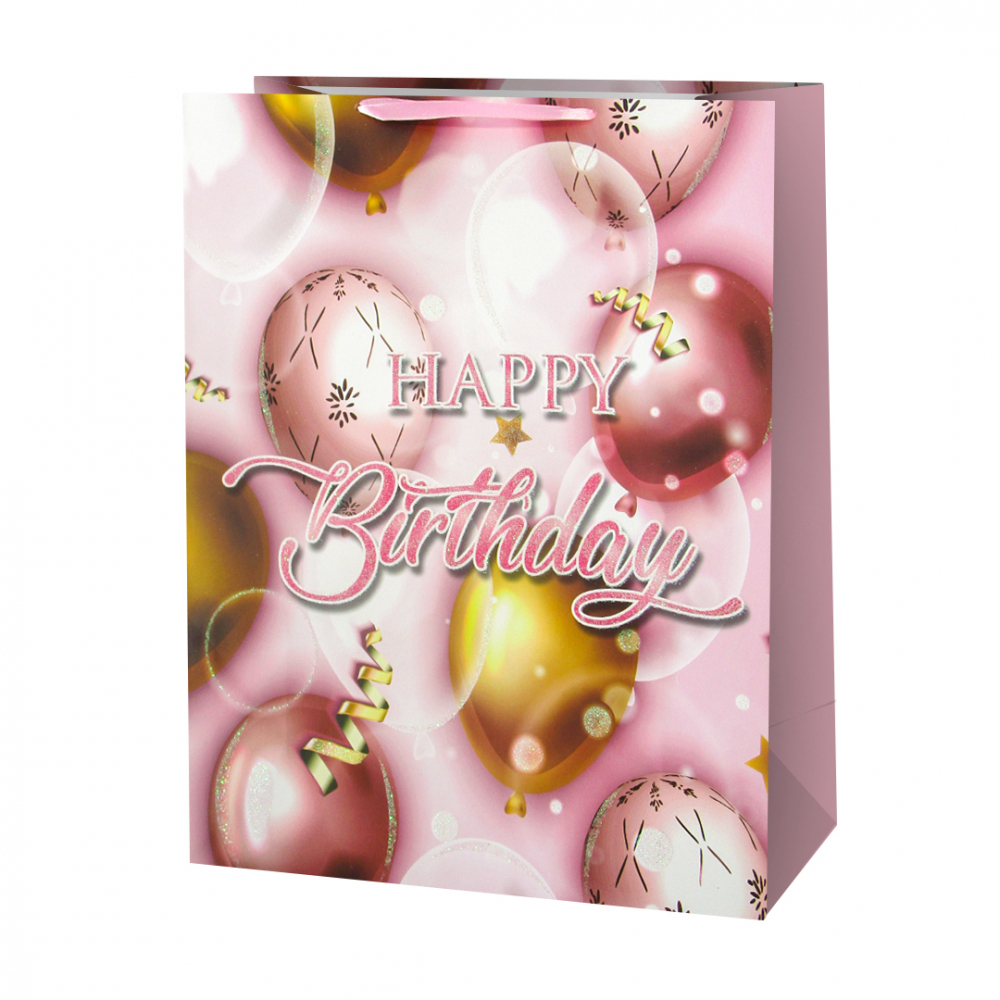 Пакет подарочный, С Днем Рождения (пастель), Дизайн №1, с блестками, 40*31*12 см, 1 шт.