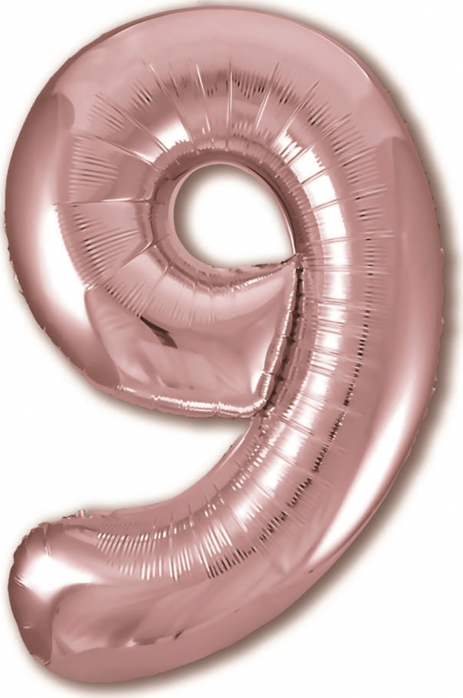 Шар (40''/102 см) Цифра, 9, Slim, Розовое золото, в упаковке, Россия
