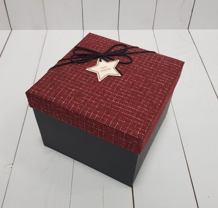 Подарочная коробка квадрат - крышка ткань, Бордовый, 18*23*23