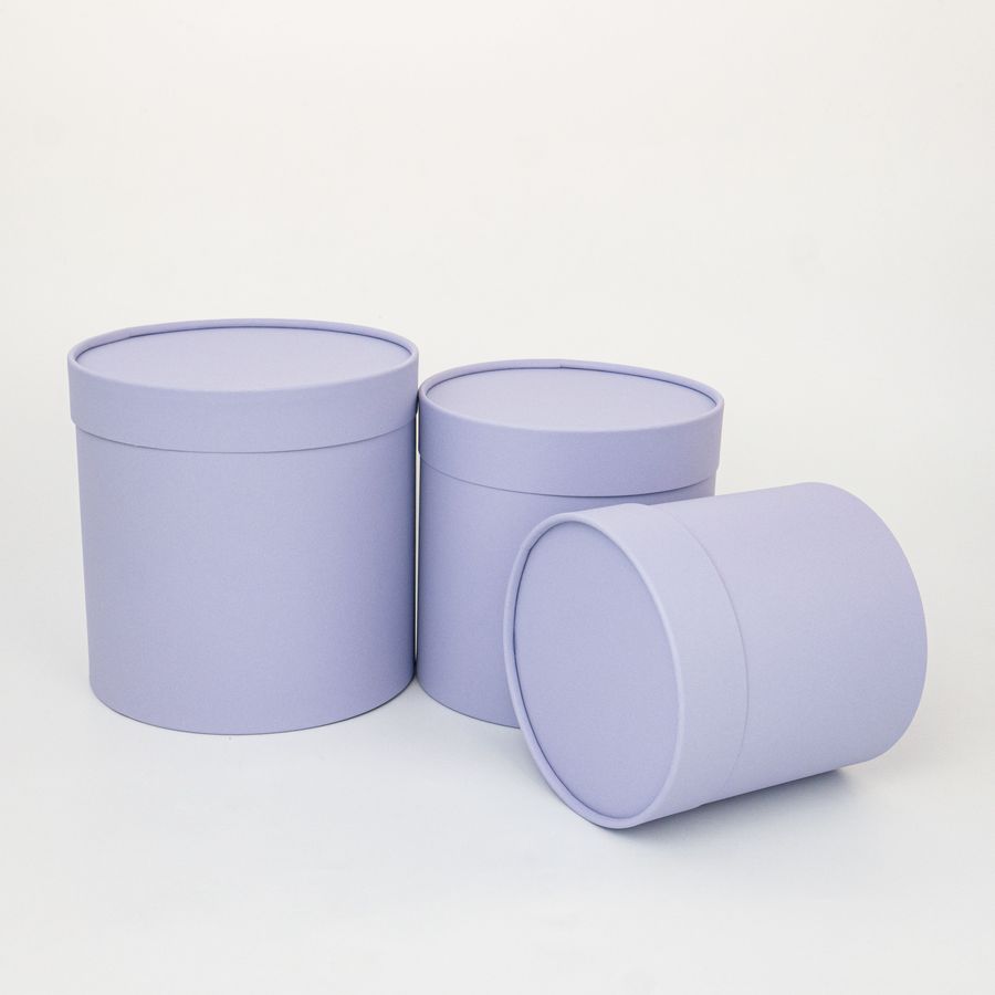 Набор коробок 3в1 цилиндр H18хD18 / H16хD16 / H14хD14см, завальц.край, с крышкой, нежно-фиолетовый
