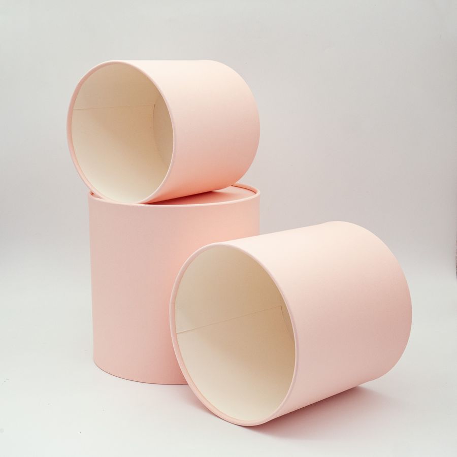 Набор коробок 3в1 цилиндр H18хD18 / H16хD16 / Н14хD14см, завальц.край, без крышки, пастельно-розовый