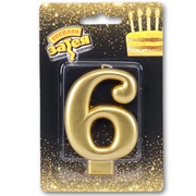 Свеча-цифра "6" Золотая 8cm/V