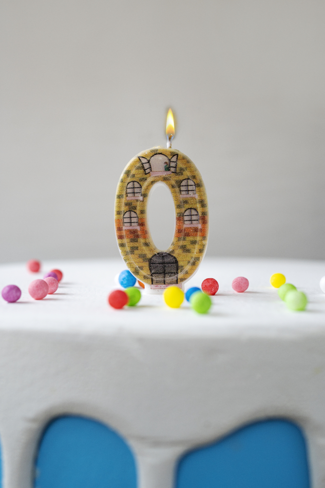 Свеча цифра "0", окошки, 6см.