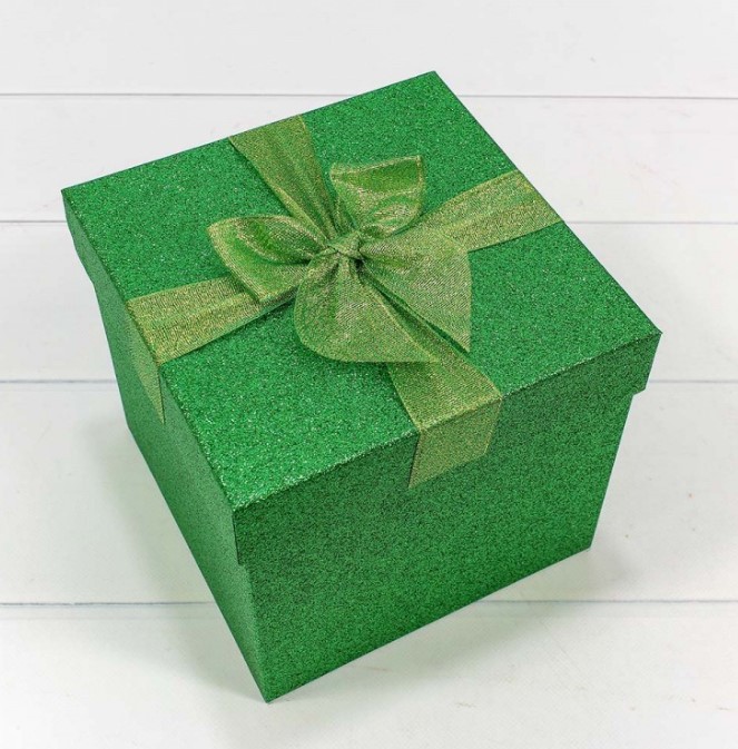 Коробка Куб "Блеск" Зеленый, 15,5*15,5*14,5 см