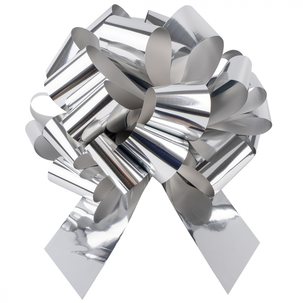Бант Шар, Серебро, Металлик,  7 см/36 см, 1 шт.