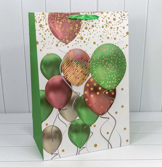 Пакетс 3D аппликацией "Воздушные шары" 42*62*25 см, Зеленый
