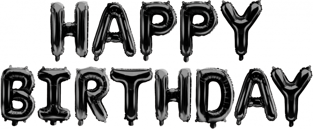 Набор шаров-букв (16''/41 см) Мини-Надпись "Happy Birthday", Черный, 1 шт. в уп.