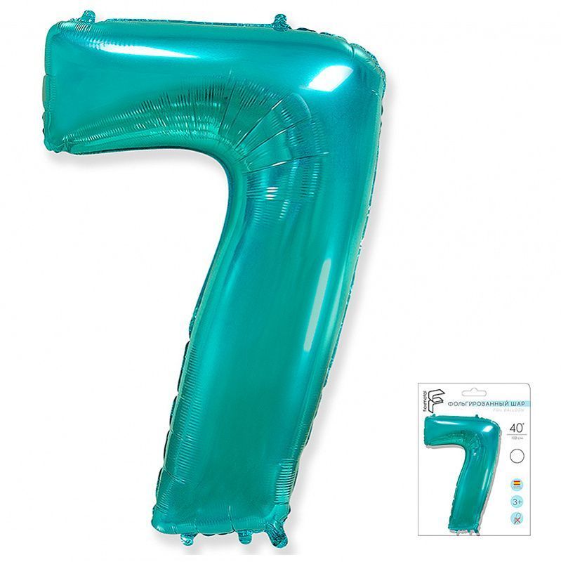 FM Шар (40''/102 см), Цифра 7, Тиффани (бирюзовый) / 1 шт в уп