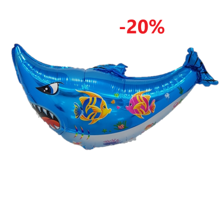 Шар(32"/82см) Фигура,Страшная акула,Синий .Китай