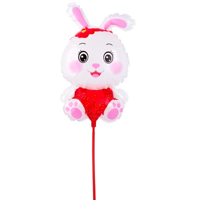 Шар (13''/33см) Мини-фигура, Заяц в розовом на палочке, 1 шт.