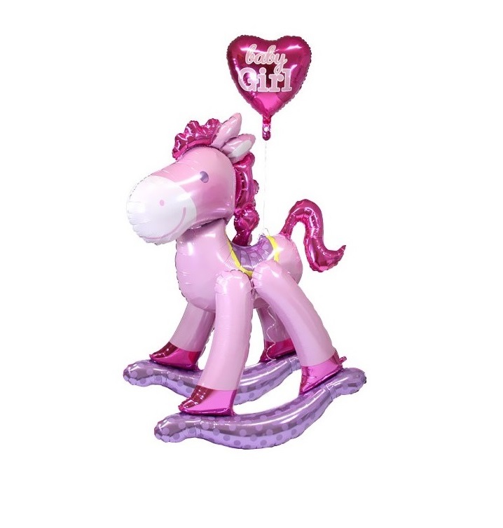 Шар (50"/127 см) Фигура Лошадка (в упаковке) розовая 1 шт Китай