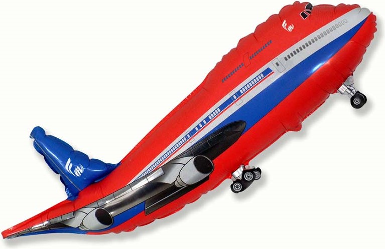 FM Шар (39''/99 см) Фигура, Самолет, Пассажирский лайнер, Красный, 1 шт.