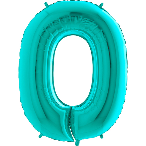G Шар (40''/102 см), Цифра 0, Тиффани (бирюзовый) / 1 шт в уп