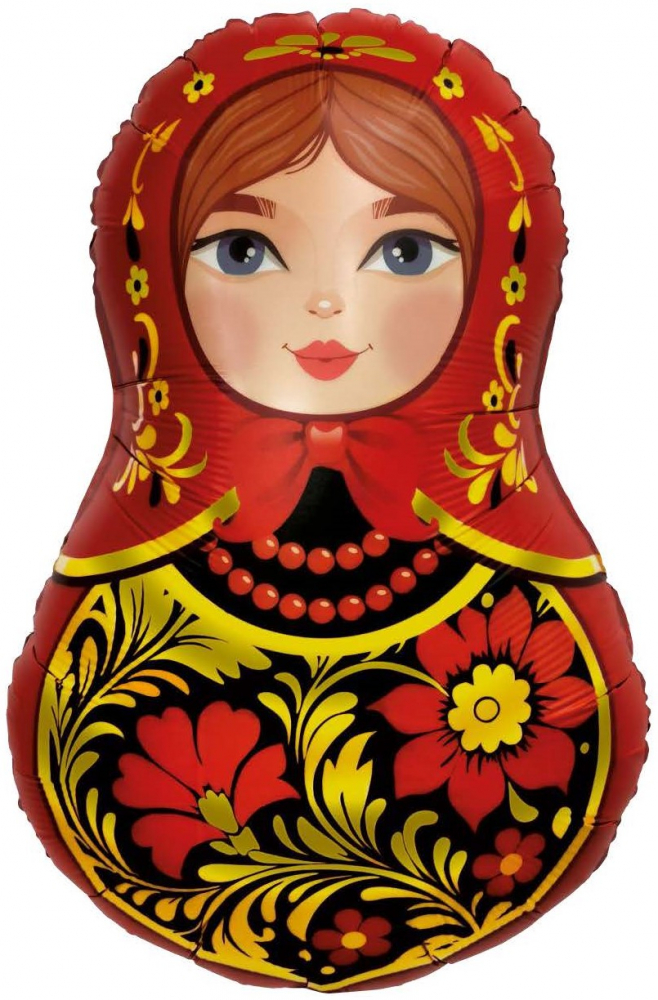 Шар (31''/79 см) Фигура, Матрешка Золотая роспись, 1 шт. в уп.