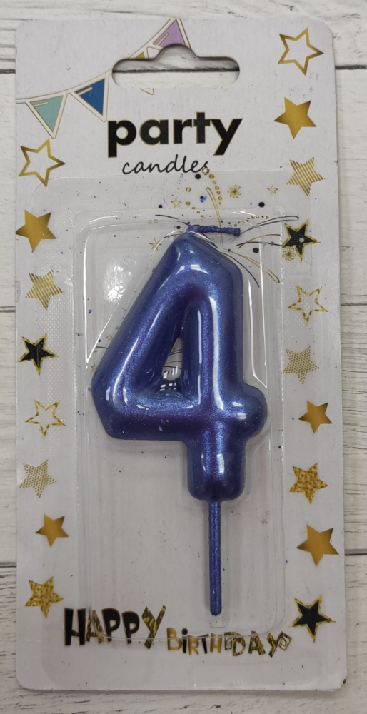 Свеча цифра "4"  синий металлик, 5см.