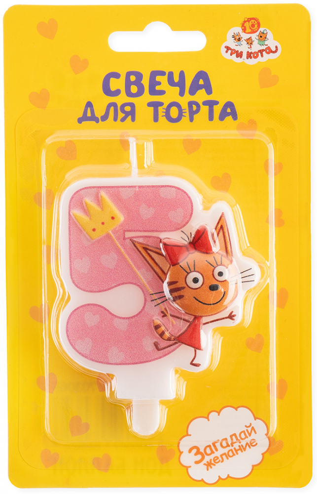 Свеча Цифра, 5 Три Кота, Карамелька, 6*6,2 + 1,5 см, 1 шт. с держат.
