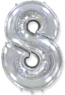 FM Шар (40''/102 см) Цифра, 8, Серебро, 1 шт.