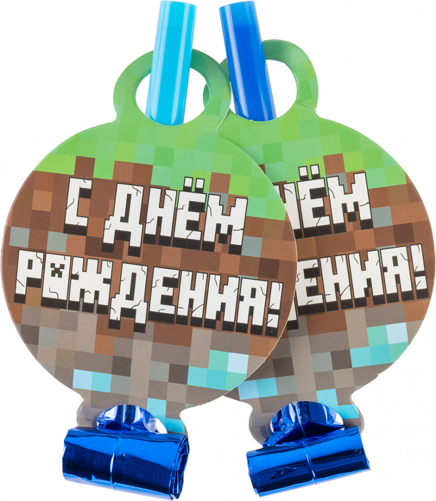 Карнавальные язычки гудки, Пиксели, 11 см, 6 шт. в упак.