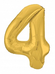 Шар (40''/102 см) Цифра, 4, Slim, Золото, в упаковке, Россия