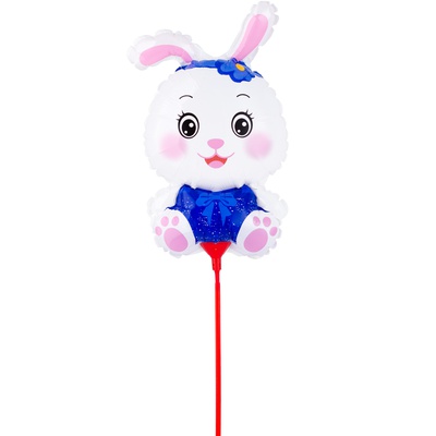 Шар (13''/33см) Мини-фигура, Заяц в синем на палочке, 1 шт.