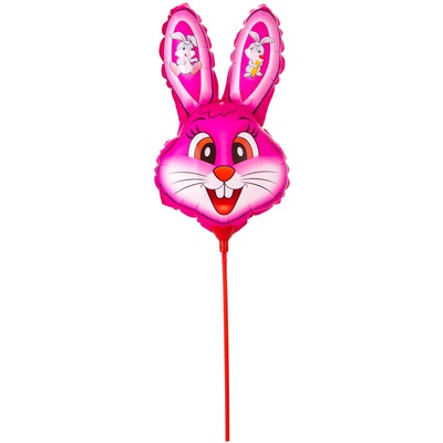 Шар (13''/33см) Мини-фигура, Кролик розовый на палочке