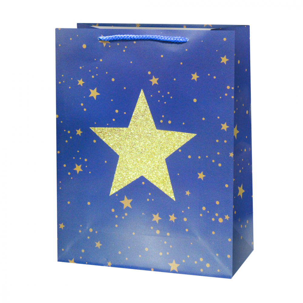 Пакет подарочный, Праздничный звездопад, Дизайн №3, с блестками, 32*26*10 см, 1 шт.