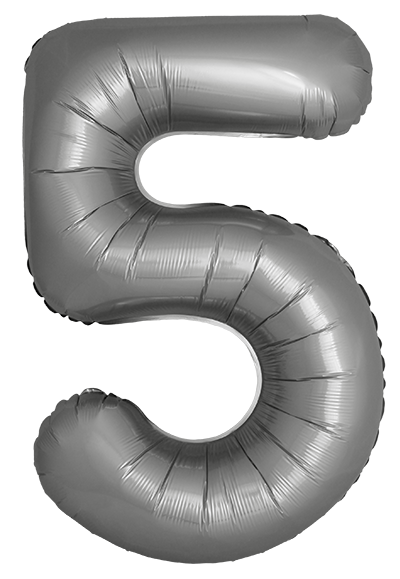 FM Шар (40''/102 см) Цифра, 5 Slim, Лунное Серебро, Матовый, 1 шт. в уп.