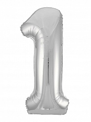 Шар (40''/102 см) Цифра, 1, Slim, Серебро, в упаковке, Россия