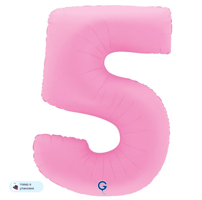 G Шар (40''/102 см) Цифра, 5, Розовая Сакура, Матовый, 1 шт. в уп.