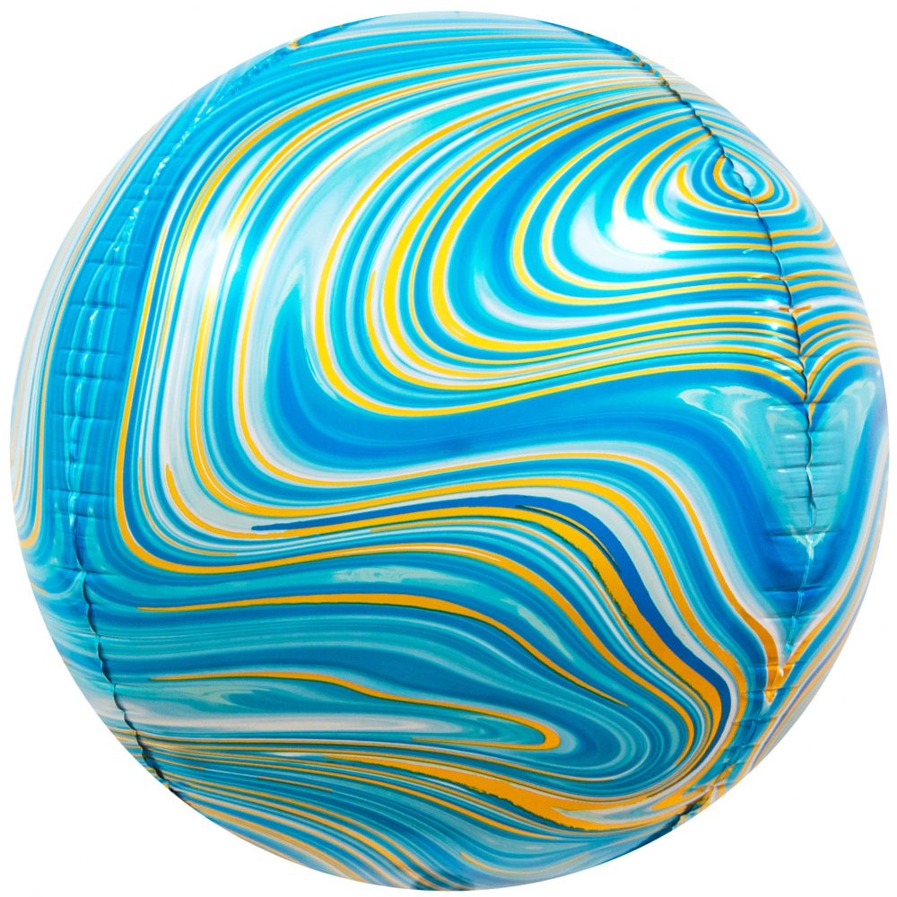Шар (24''/61 см) Сфера 3D, Мраморная иллюзия, Голубой, Агат, 1 шт. Китай