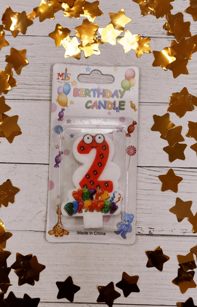 Свеча цифра "2"  смешные глазки, 6см.