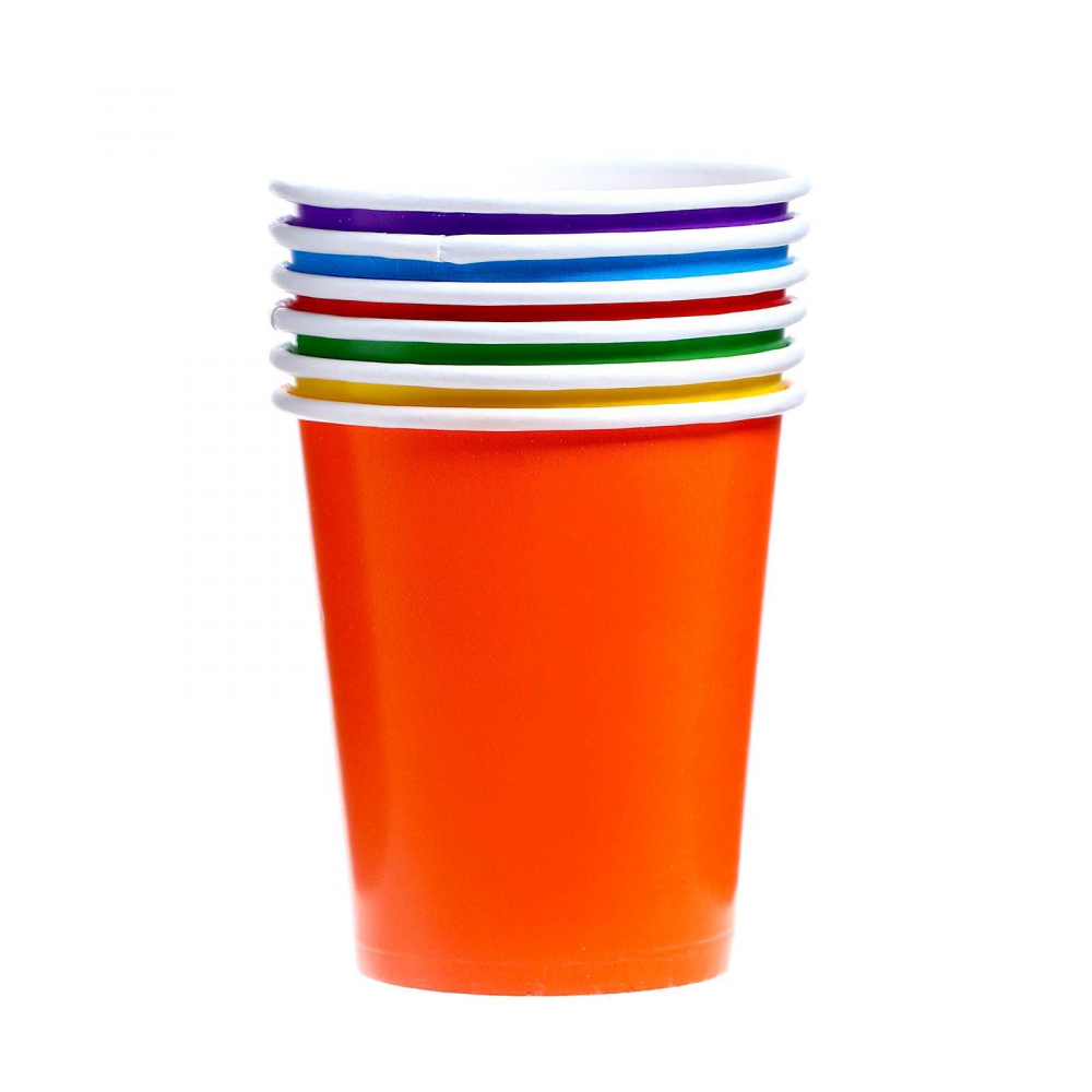 Набор бумажных одноразовых стаканов "Разноцвет", 205 мл, 6 шт
