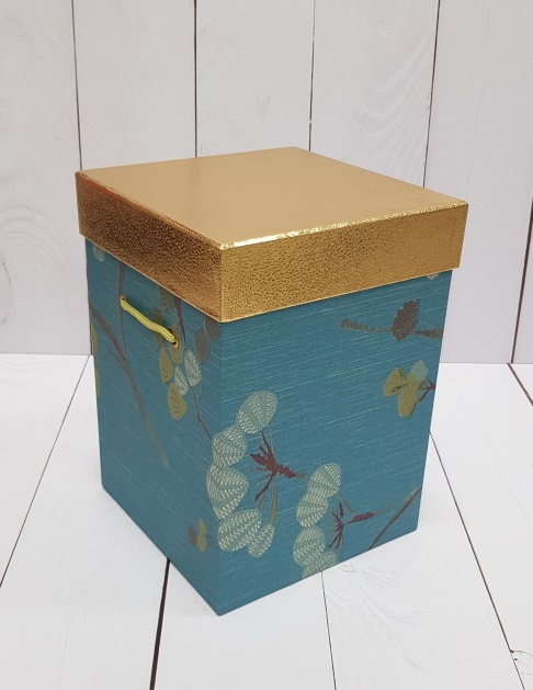 Коробка подарочная люкс квадрат высокий Бирюзовый Сакура, 27*19*19 см