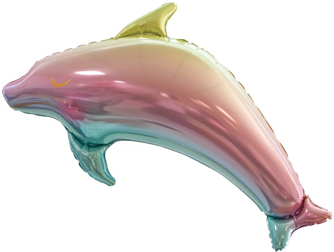 Шар с клапаном (17''/43 см) Мини-фигура, Дельфин, Радужный, Градиент, 1 шт.