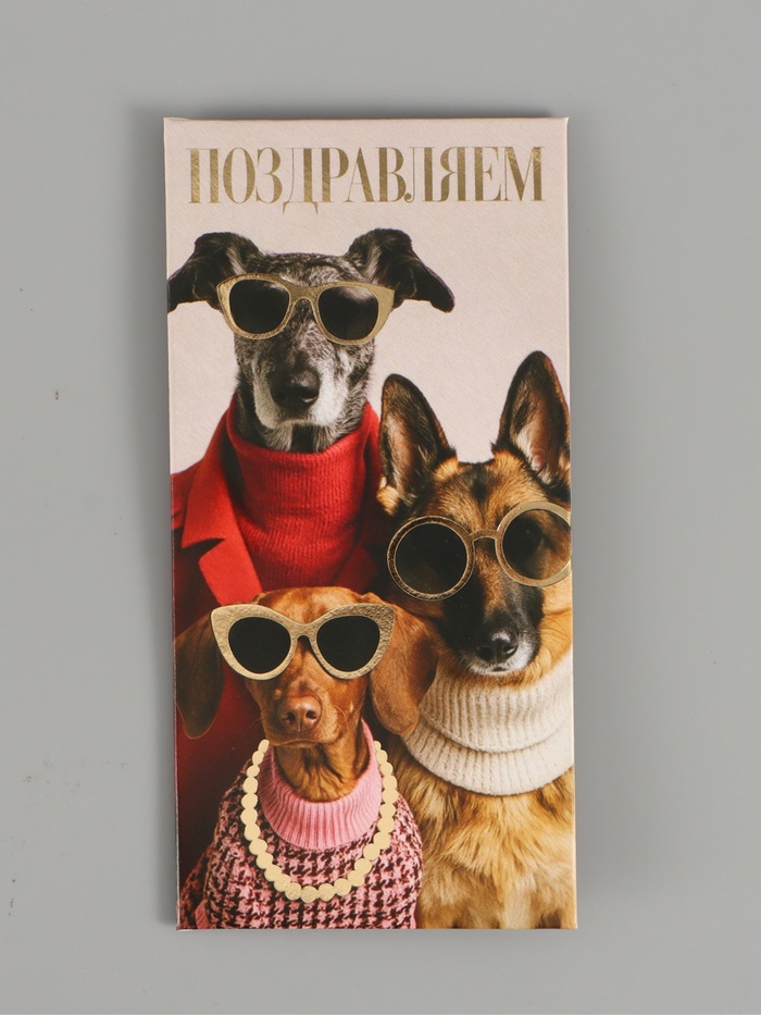 Конверт для денег «Поздравляю», пёсики, тиснение, 16.5×8 см