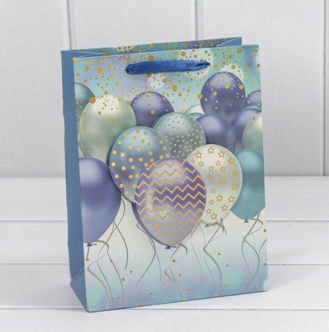 Пакетс 3D аппликацией "Воздушные шары" 26*32*13 см, Голубой