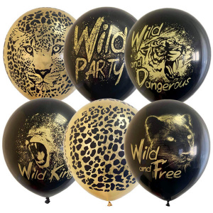 MP 12"/30см BLACK&GOLD ассорти рис Wild Party 25шт шар латекс