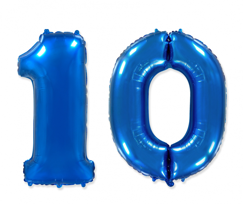 Шар (40''/102 см) Цифра, 10, Синий, 1 шт. Flexmetal