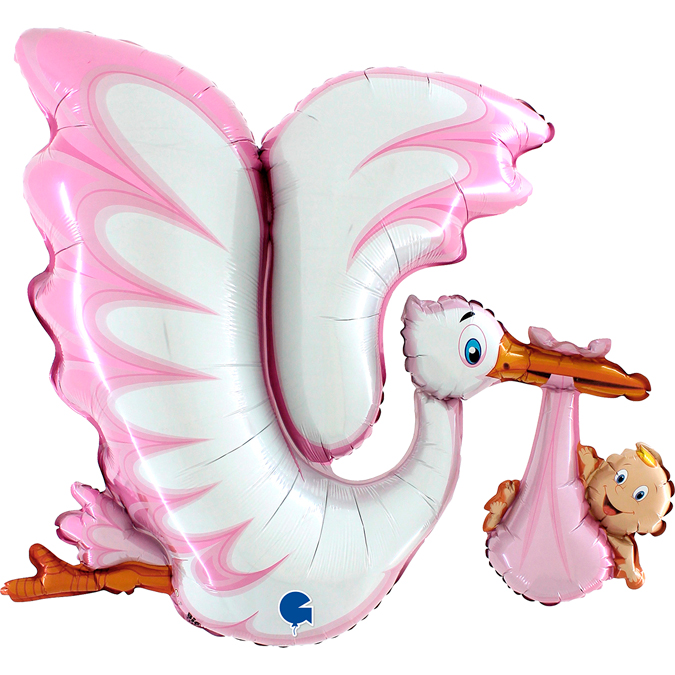 G Шар (45''/114 см) Фигура, Аист для девочки, 1 шт. в уп.