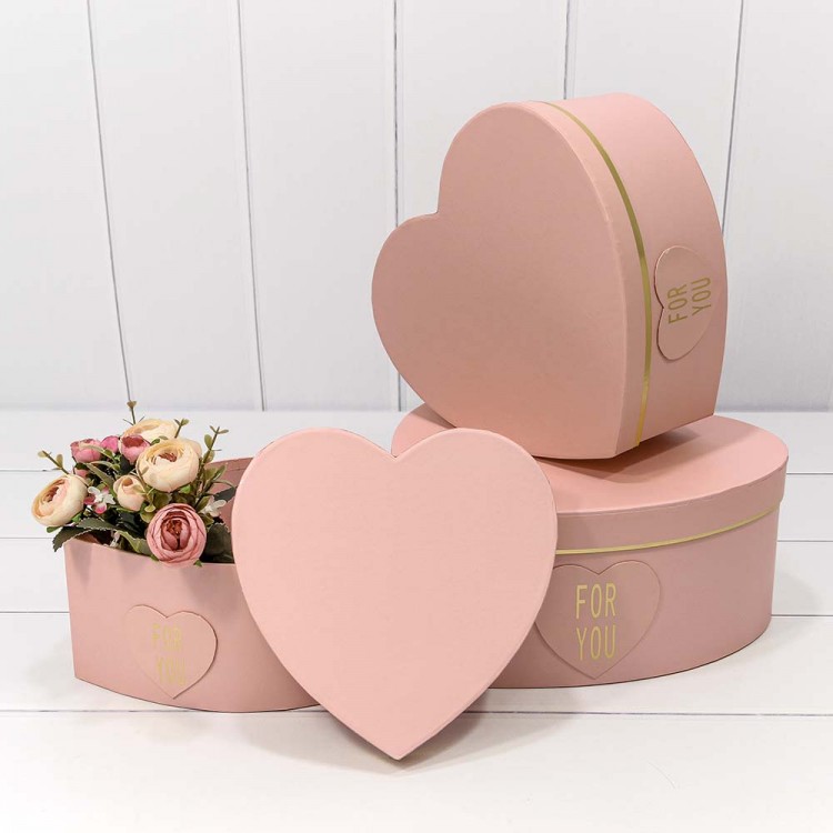 Коробки "Сердце" Набор  27*27*12 "For you" Розовый 3 в1
