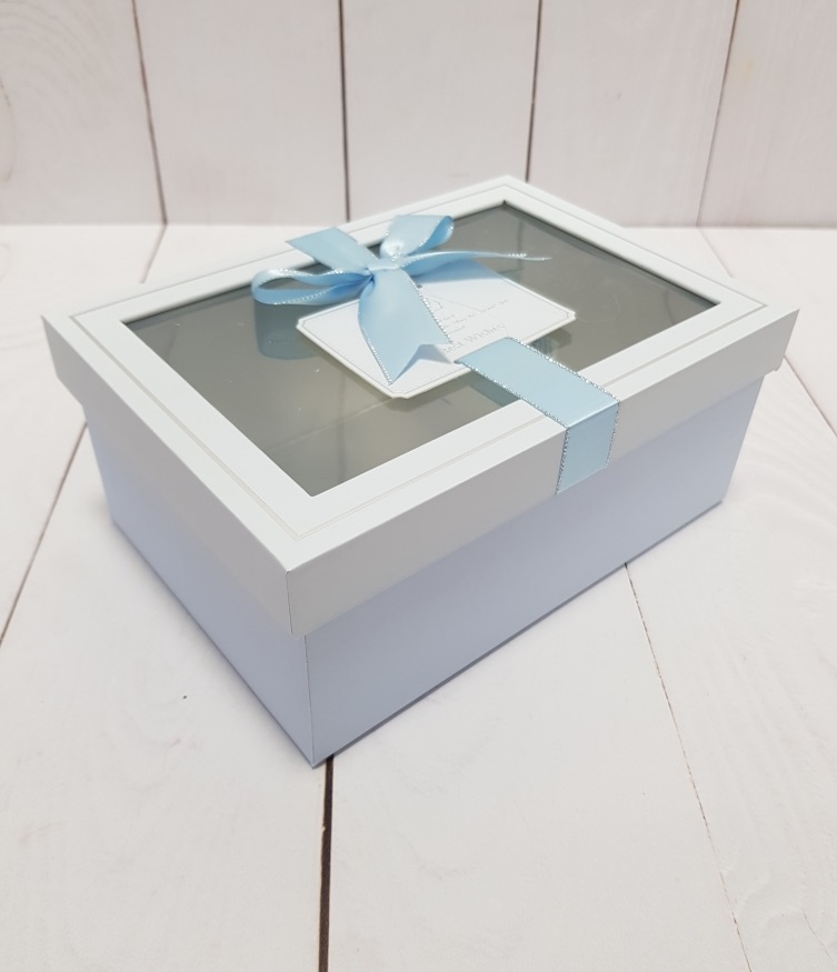 Коробка Прямоугольная с окошком голубая, 22,5*16*9,5 см