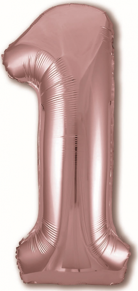 Шар (40''/102 см) Цифра, 1, Slim, Розовое золото, в упаковке, Россия