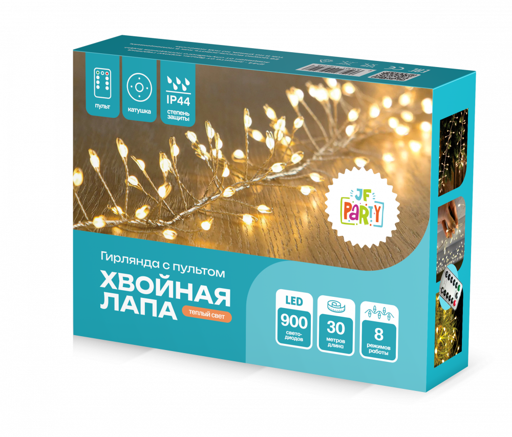Гирлянда "Хвойная лапа" JF GRM30-900Y 30м, 900 LED, IP44, теплый свет