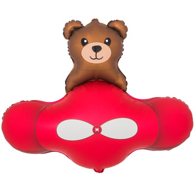 Шар (37''/94 см) Фигура, Мишка в самолете красном, 1 шт.