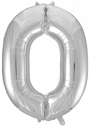 Шар (34''/86 см) Цифра, 0, Серебро, 1 шт. Falali, Китай