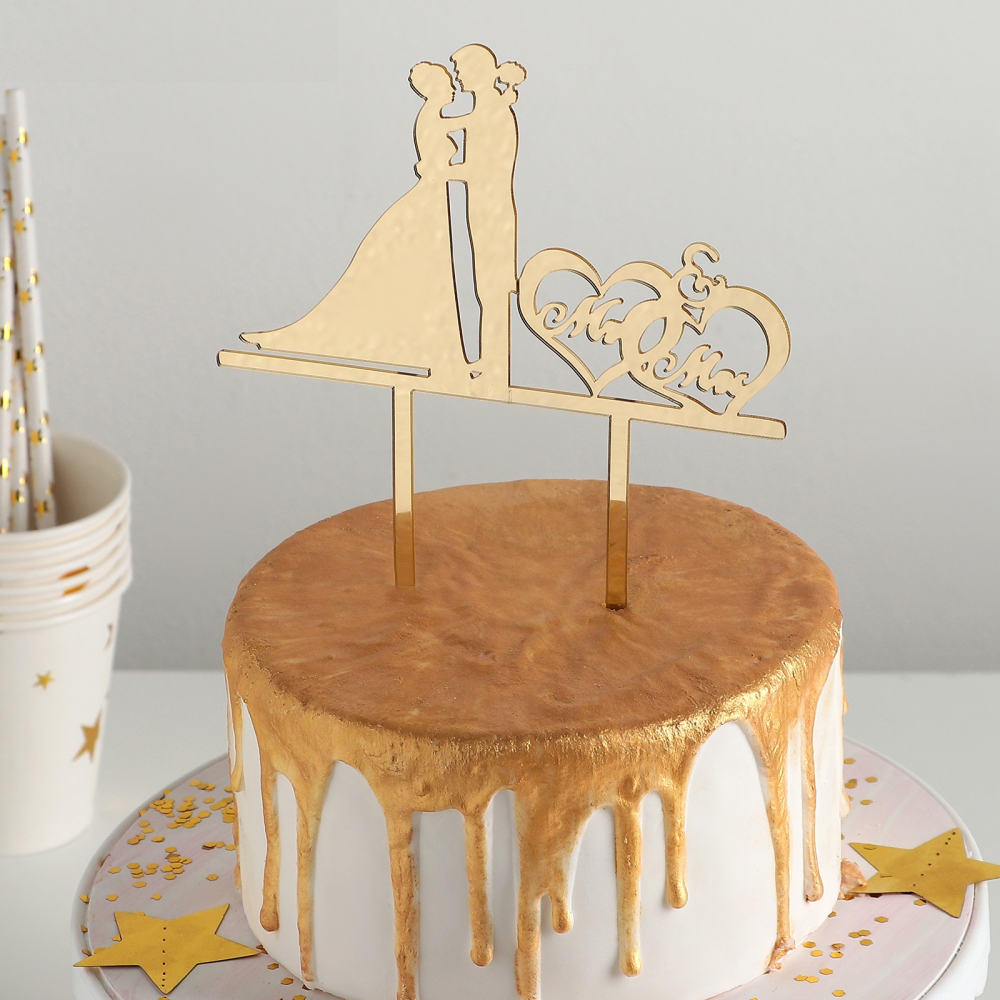 Топпер для торта, 12×12 см, цвет золото, Свадебный